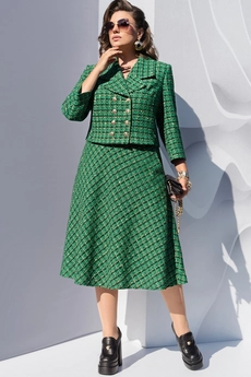 Костюм с юбкой 20363 клетка зеленый Vittoria Queen