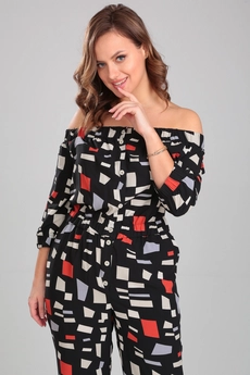 Комбинезон 2185 цветной принт на черном YOUR SIZE