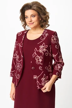 Костюм с платьем 4460 бордовый + цветы ZLATA