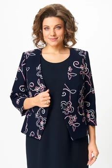 Костюм с платьем 4460 синий + цветы ZLATA
