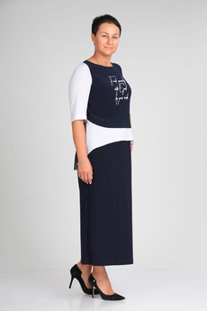 Костюм брючный 429 синий+ белый Zigzag Style