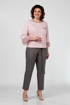 Костюм брючный 509 розовый + серый Zigzag Style