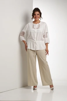 Костюм брючный 558 молочный + бежевый Zigzag Style