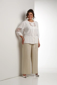 Костюм брючный 558 молочный + бежевый Zigzag Style
