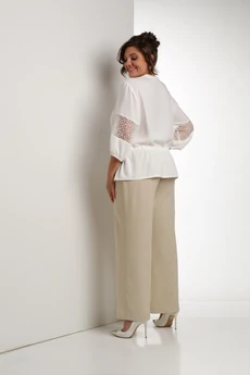 Костюм брючный 558 молочный + бежевый Zigzag Style
