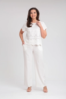 Костюм брючный 563 белый Zigzag Style