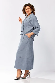 Костюм с юбкой 608 серо-голубой Zigzag Style