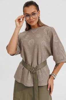 Костюм с юбкой 654 бежевый + олива Zigzag Style