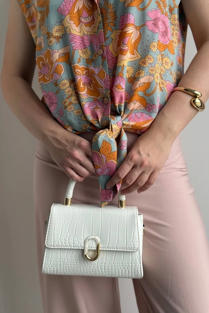 Блузка 427 голубой + оранжевый Lizet collection