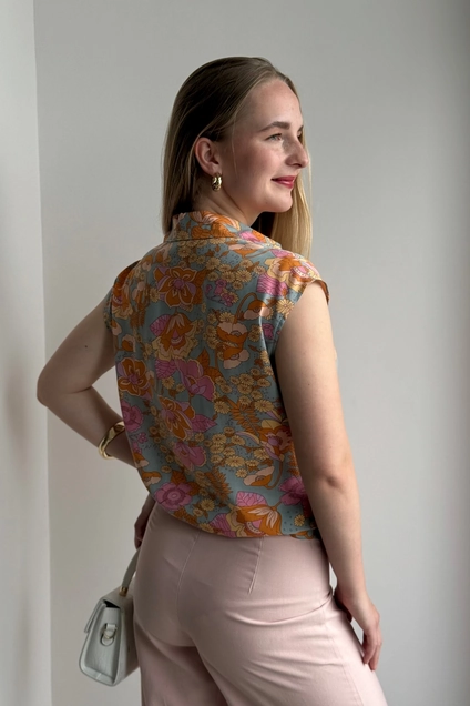 Блузка 427 голубой + оранжевый Lizet collection