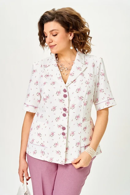 Костюм брючный 24252 пыльная роза + белый AIRA style