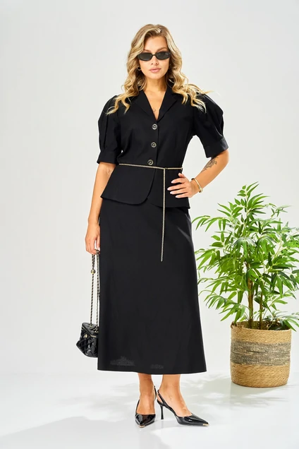 Костюм с юбкой 213 черный AVA fashion