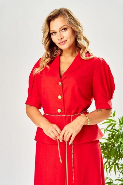 Костюм с юбкой 214 красный AVA fashion