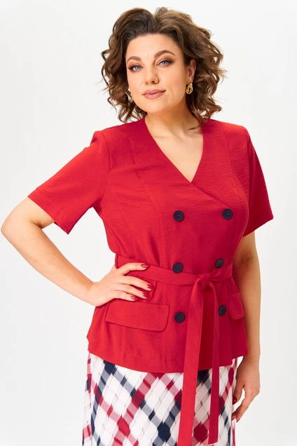 Костюм с юбкой 1256 красный + клетка ANASTASIA MAK