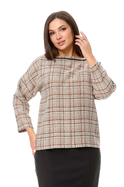 Костюм с юбкой 1042 песочный + коричневый Anastasia