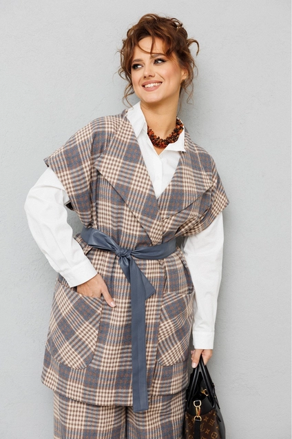 Костюм брючный 1172 песочный-деним Anastasia