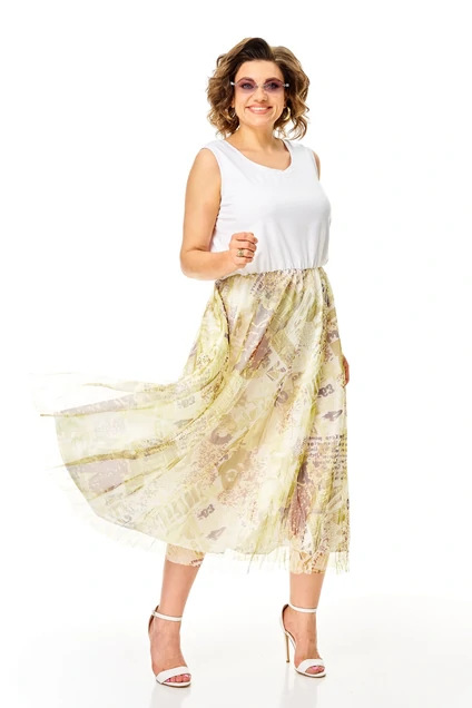 Костюм с платьем 1375 белый + лайм Anastasia