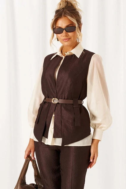 Костюм брючный 6496 шоколадный + молочный Beautiful&Free