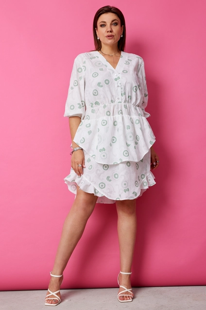 Платье 1056 шалфей на белом BegiModa