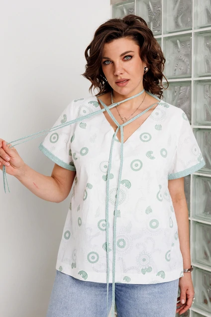 Блузка 4164 шалфей на белом BegiModa