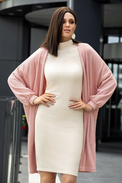 Костюм с платьем 1428 розовый кардиган + бежевое платье Diva