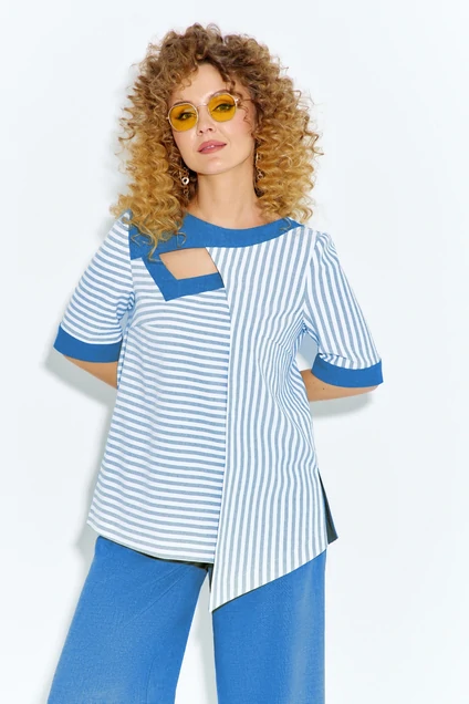 Костюм брючный 598 голубой Euro Moda