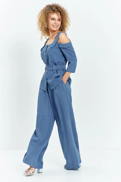 Костюм брючный 713 голубой меланж Euro Moda