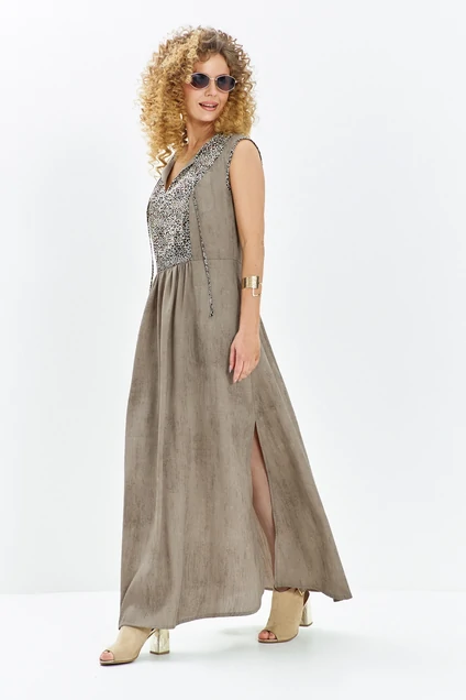 Платье 715 бежевый + леопардовый Euro Moda