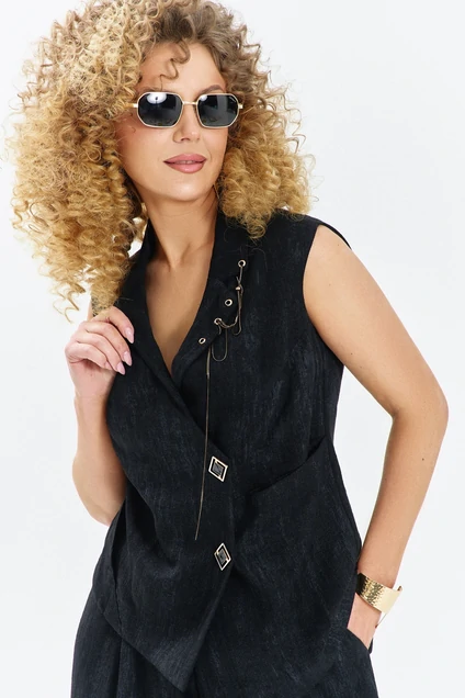Костюм брючный 720 черный меланж Euro Moda