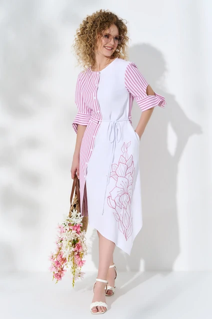 Платье 730 розовая полоса + белый Euro Moda
