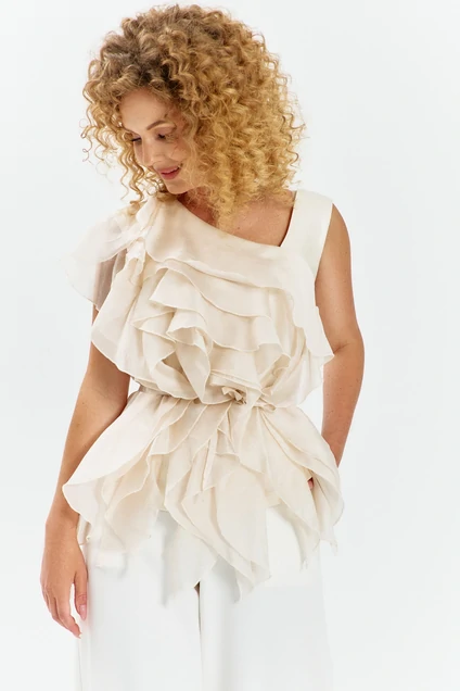 Костюм брючный 752 молочный + молочный Euro Moda