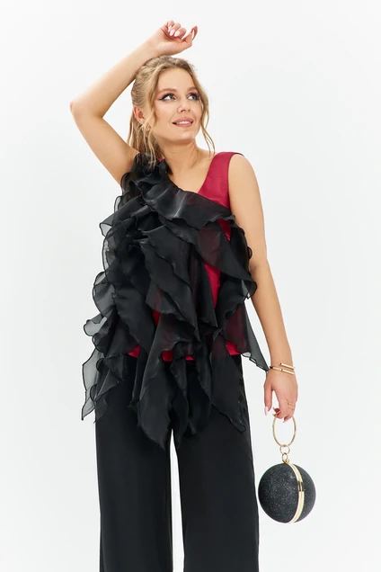Костюм брючный 761 красный + черный Euro Moda