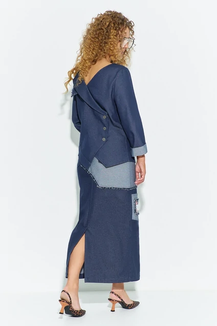 Костюм с юбкой 780 синий джинс Euro Moda