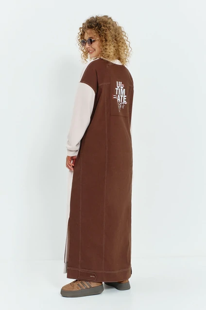 Платье 808 бежевый + коричневый Euro Moda