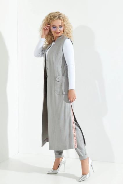 Костюм брючный 265 серый + розовый + люрекс Euro Moda