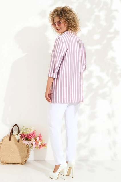 Костюм брючный 414 белый + розовый Euro Moda