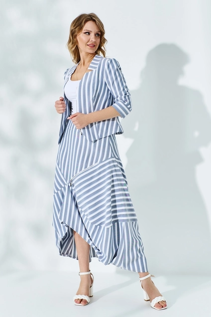 Костюм с юбкой 531 голубой + полоска Euro Moda
