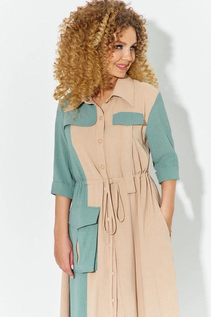 Платье 606 бежевый + бирюзовый Euro Moda