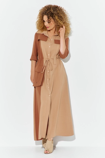 Платье 606 бежевый + коричневый  Euro Moda