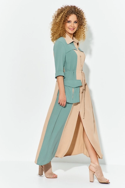 Платье 606 бежевый + бирюзовый Euro Moda