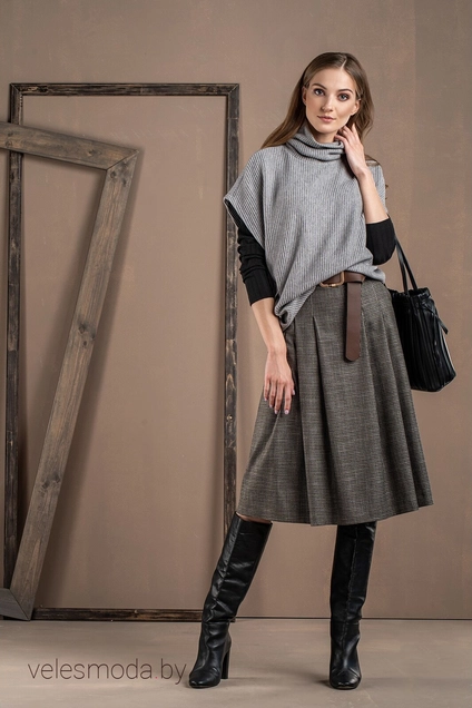 Костюм с юбкой 3031 серый Deesses