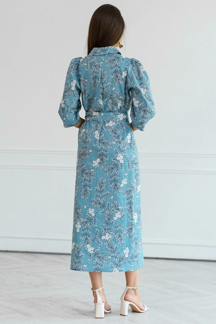 Платье 1019L голубой + молочный Ivera collection