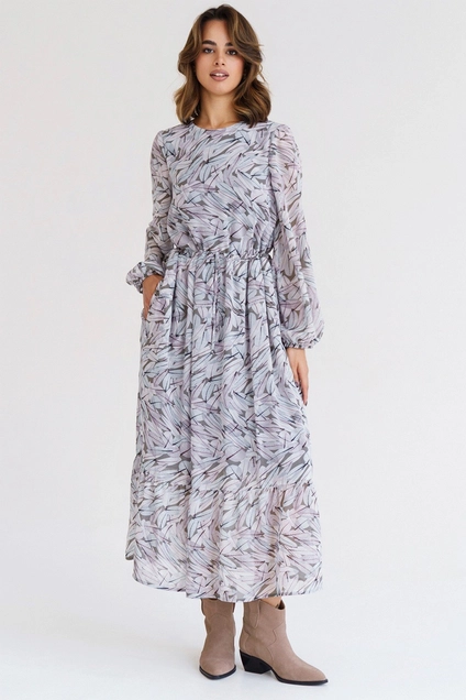 Платье 1062К серый + хаки Ivera collection