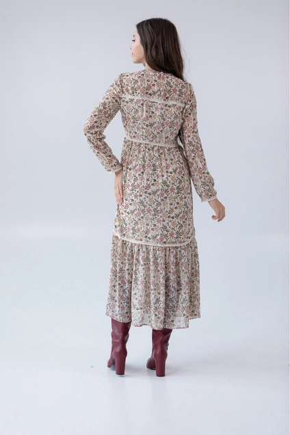 Платье 1084 молочный + зеленый Ivera collection