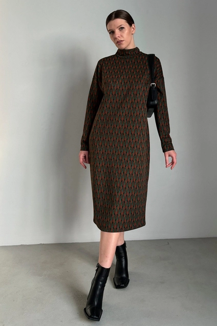Платье 1097L зеленый + терракотовый Ivera collection