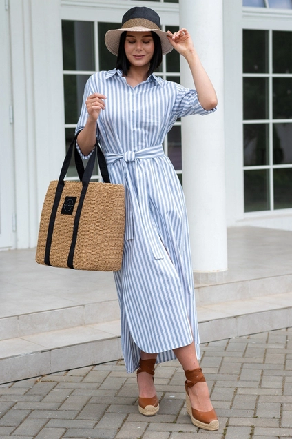 Платье 1124 голубой + белый Ivera collection