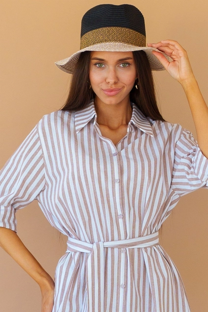 Платье 1124 коричневый + белый Ivera collection