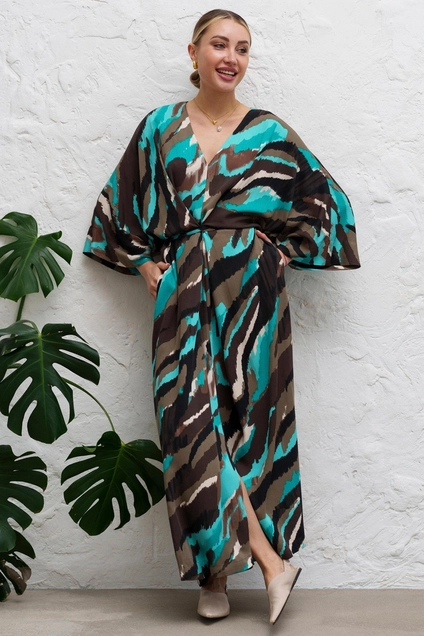 *Платье 1145 коричневый + бирюзовый Ivera collection