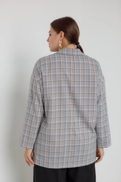 Жакет 3018 молочный + синий + песочный Ivera collection