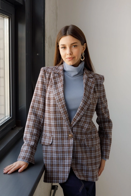 Жакет 3020 коричневый + голубой Ivera collection